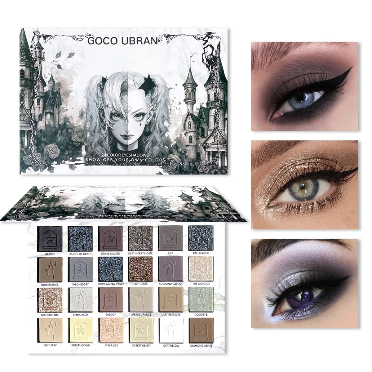 24-Color Dark Elf Eyeshadow Palette, Gothic Vampire Style Makeup Set, High-Pigment Shimmer/Glitter Eye Makeup, Christmas Gift