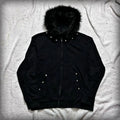 Y2K Spicy girl style plush hooded short zipper sweatshirt Studded white cropped Zip Hoodies personality Sweet Cool Zipper coat