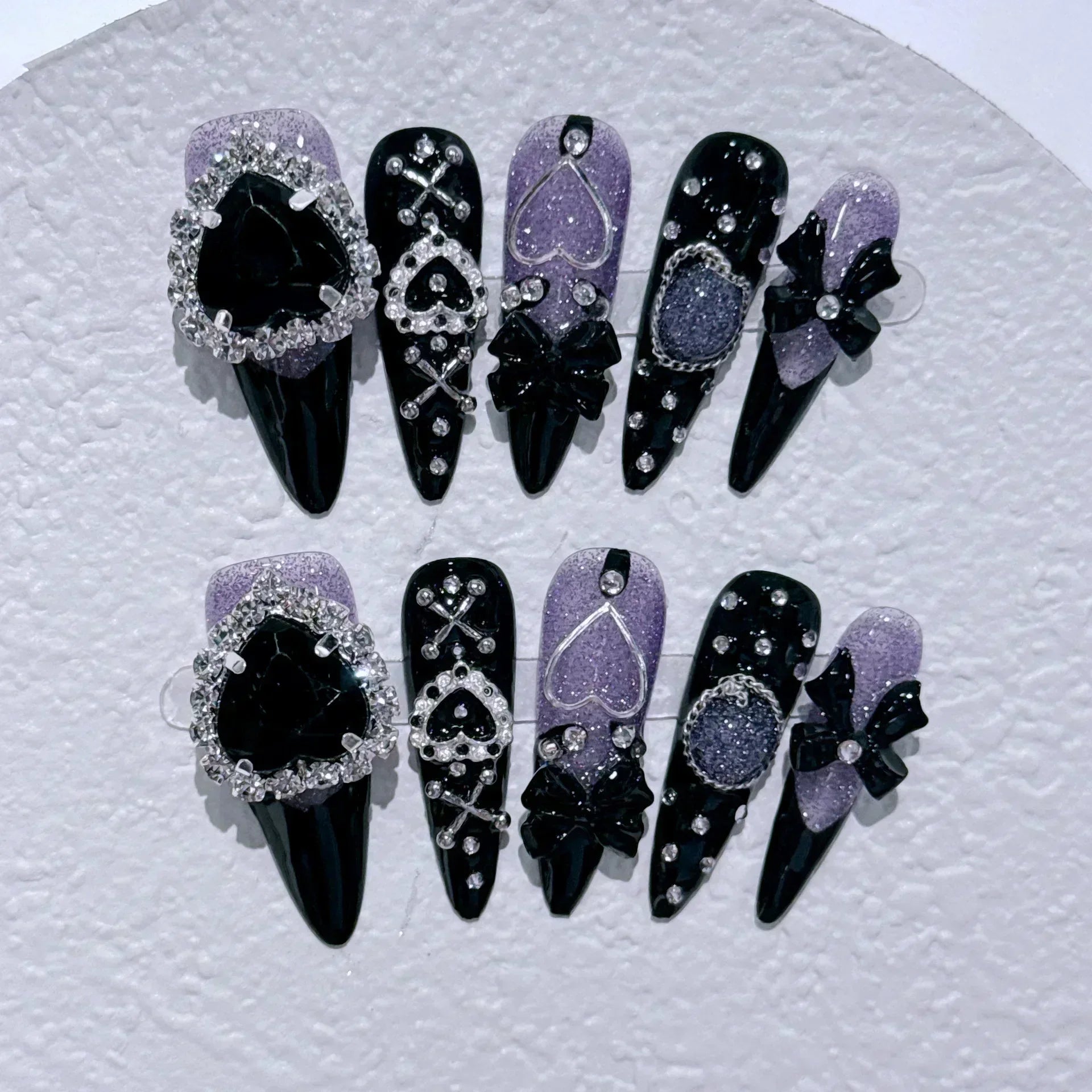 10pc Detachable Long Stilette Ballet False Nails with Butterfly Camellia Design Y2k Hot Girl Full Cover Artificial Press on Nail