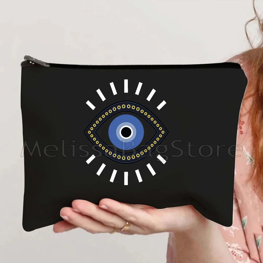 Nazar Good Luck CRETE GREECE Mati Blue Evil Eye Charm Amulet Love Heart Amulet Mandala Cosmetic Makeup Toilet Bags Case Pouch