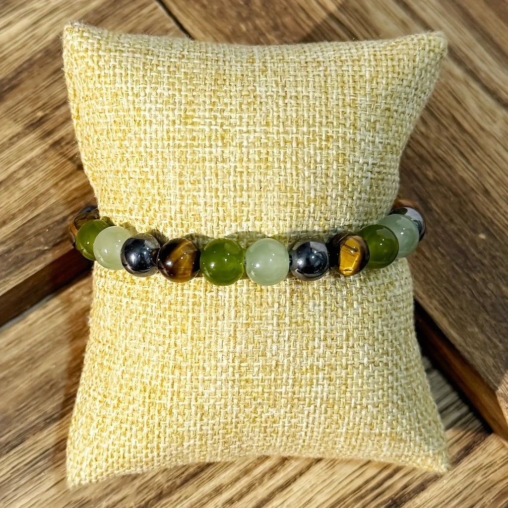 1PC Money & Prosperity Crystal Beaded Bracelet Green Tiger Eye Stone Bangle Lucky Wealth Charm Daily Gift Jewelry ﻿