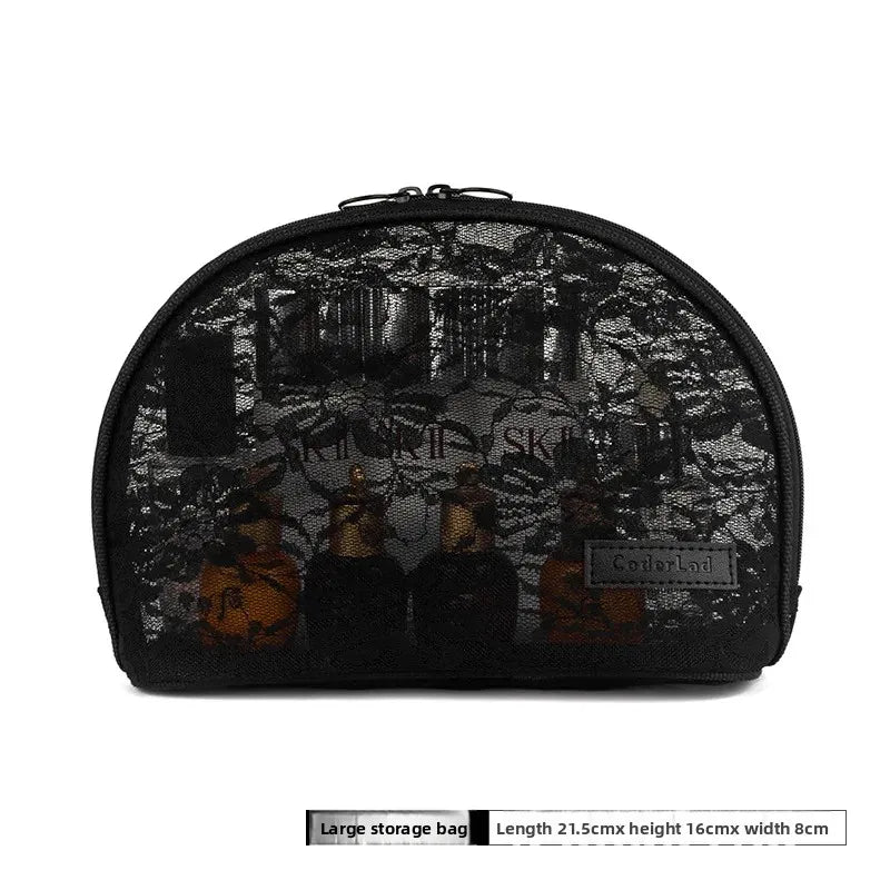 Portable Transparent Lace Makeup Bag Medium Size Storage Bag for Toiletries Japanese Style Nylon Material from Mainland China