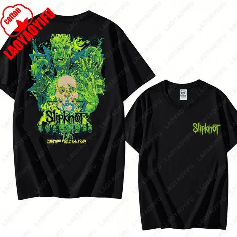 Vintage S-Slipknots Prepare for Hell Tour Black Cotton Tshirt Heavy Metal Rock Band Men Women  Hip Hop Aesthetic Graphic Tshirts