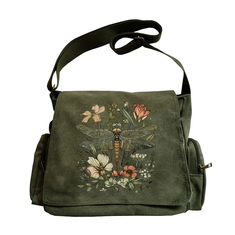 Stylish Artistic Dragonfly Print Women's Shoulder Bag Large Capacity Crossbody Messenger Bag For Women Commuting
