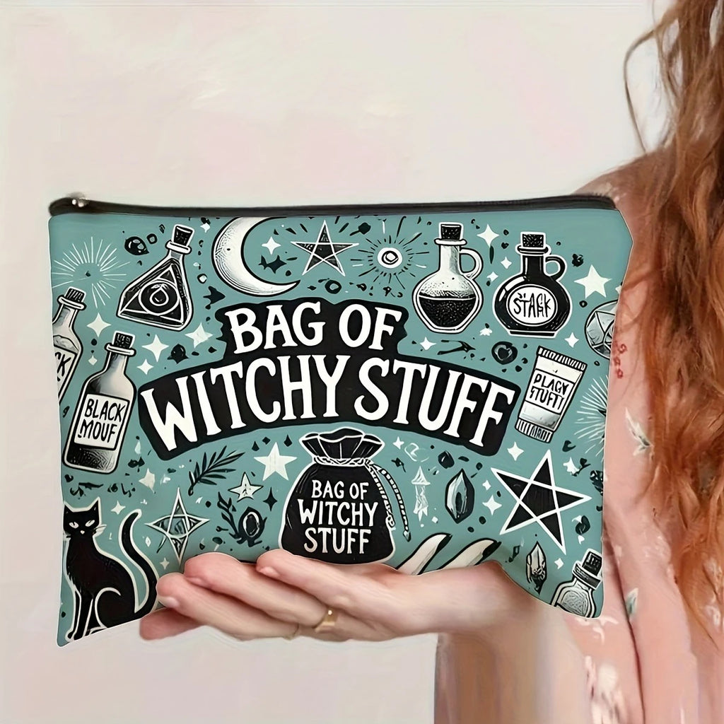 Mystical Witchy Makeup Bag Bohemian Mushroom Zipper Cosmetic Pouch Witch-Themed Printt Moon & StarsTravel Bag Halloween Gift