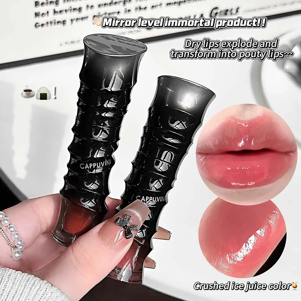 Punk Dark Red Lip Gloss Mirror Shine Silky Moisturizing Texture Lip Glaze Non-Sticky Chocolate Red Cherry Watery Glossy Lip Tint