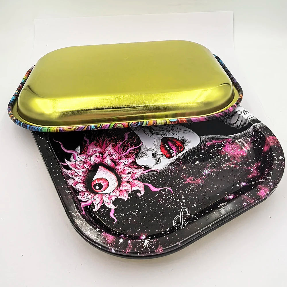 7X5.5inch Metal Tobacco Rolling Tray Multi Cigarette Dish Tin Storage Plate Roller Container 18*14cm Ashtray Rolling Tray