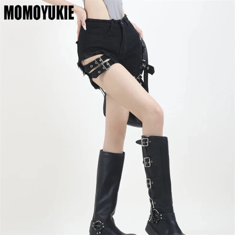 2023 Summer Vintage Trend Hot Girls Harajuku High Waisted Irregular Denim Shorts Goth Rock Sexy Women Shorts Slimming Versatile
