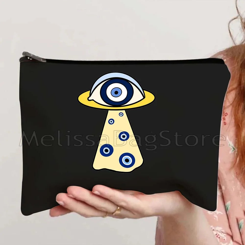 Nazar Good Luck CRETE GREECE Mati Blue Evil Eye Charm Amulet Love Heart Amulet Mandala Cosmetic Makeup Toilet Bags Case Pouch