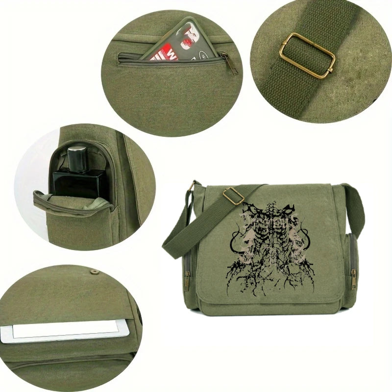 Vintage Women's Shoulder Bag Gothic Print Canvas Crossbody Bag Large Capacity Men's Messenger Bag