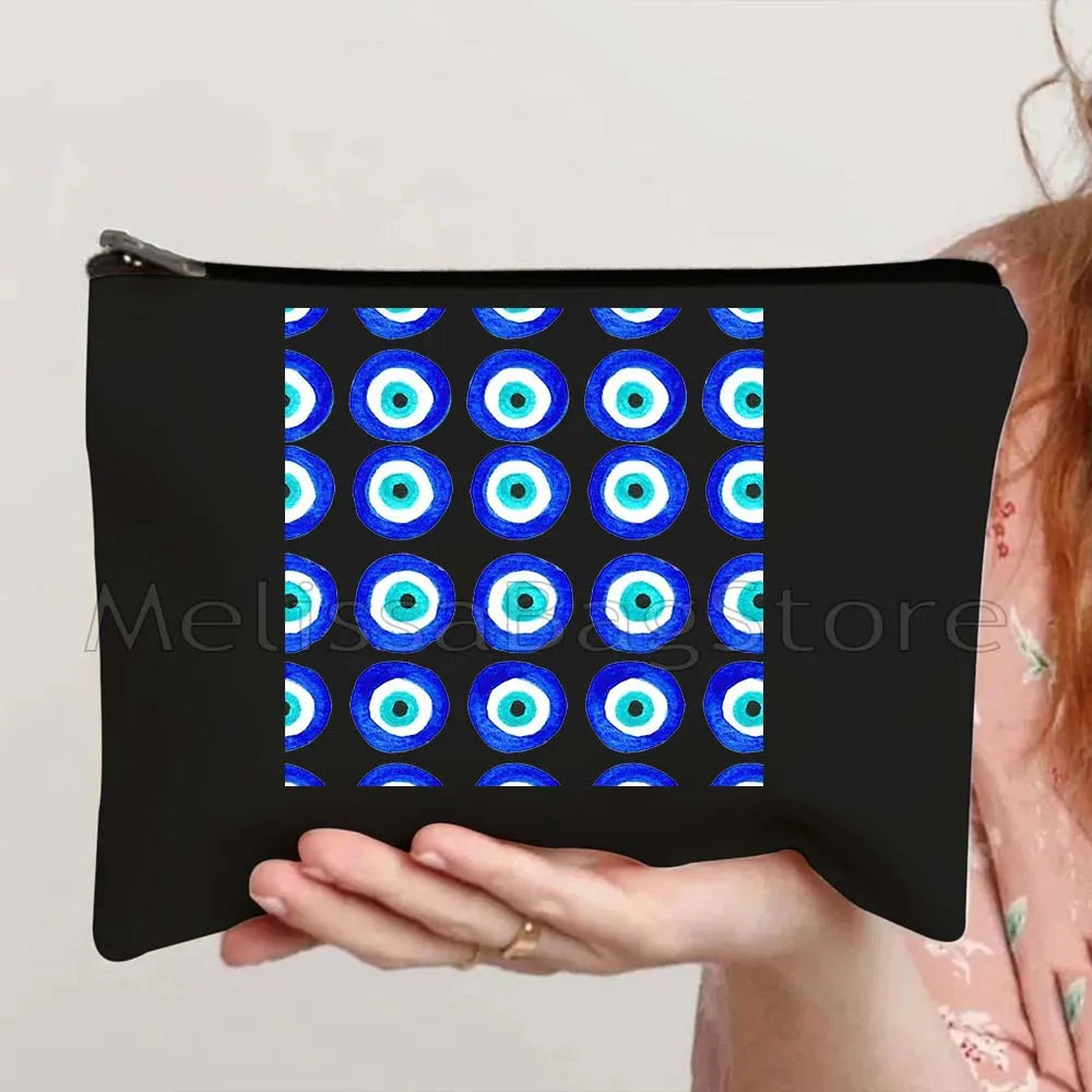 Nazar Good Luck CRETE GREECE Mati Blue Evil Eye Charm Amulet Love Heart Amulet Mandala Cosmetic Makeup Toilet Bags Case Pouch
