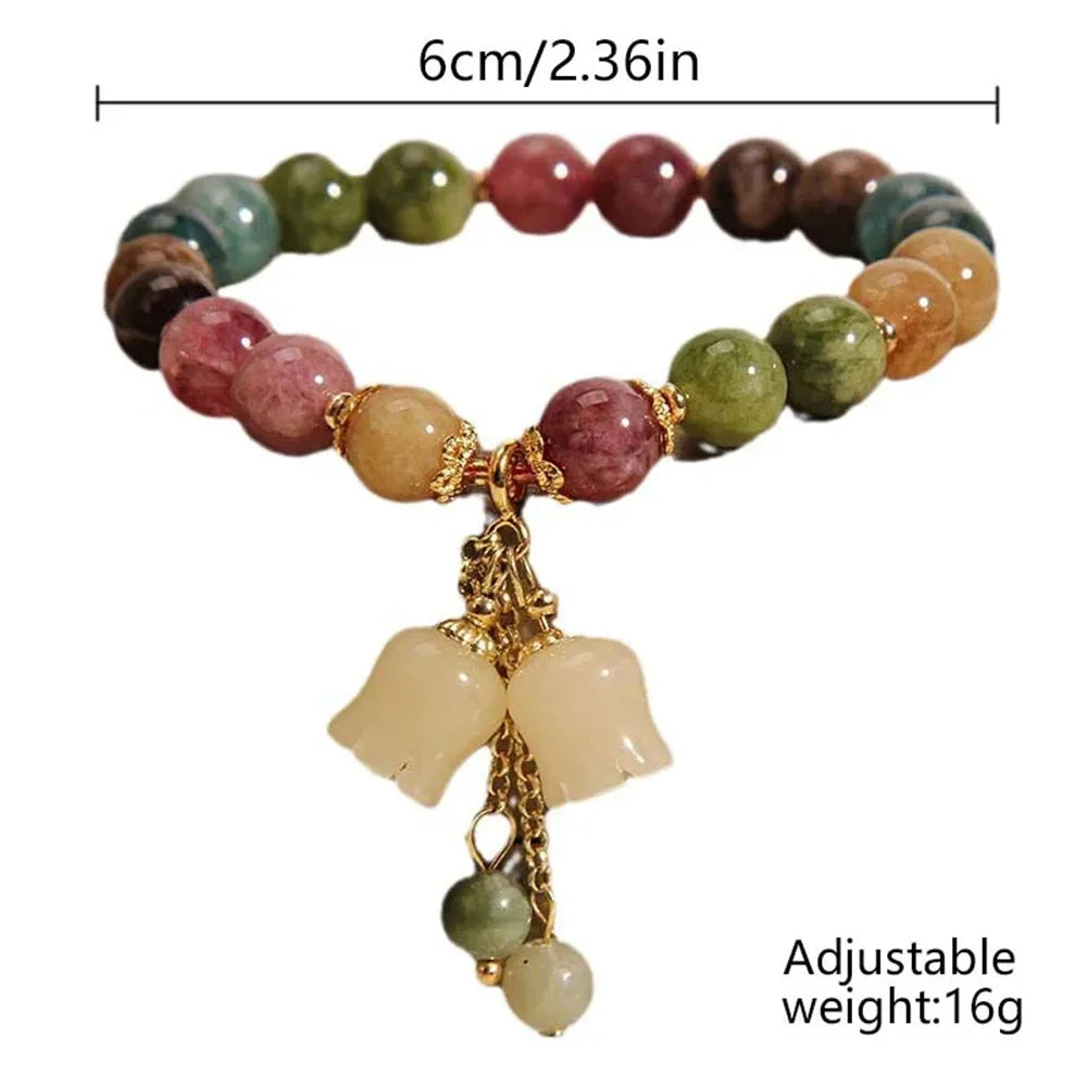 Fashion Colorful Tourmaline Crystal Bracelets for Women Men Light Luxury Orchid Pendant Beaded Bracelet Jewelry Gift