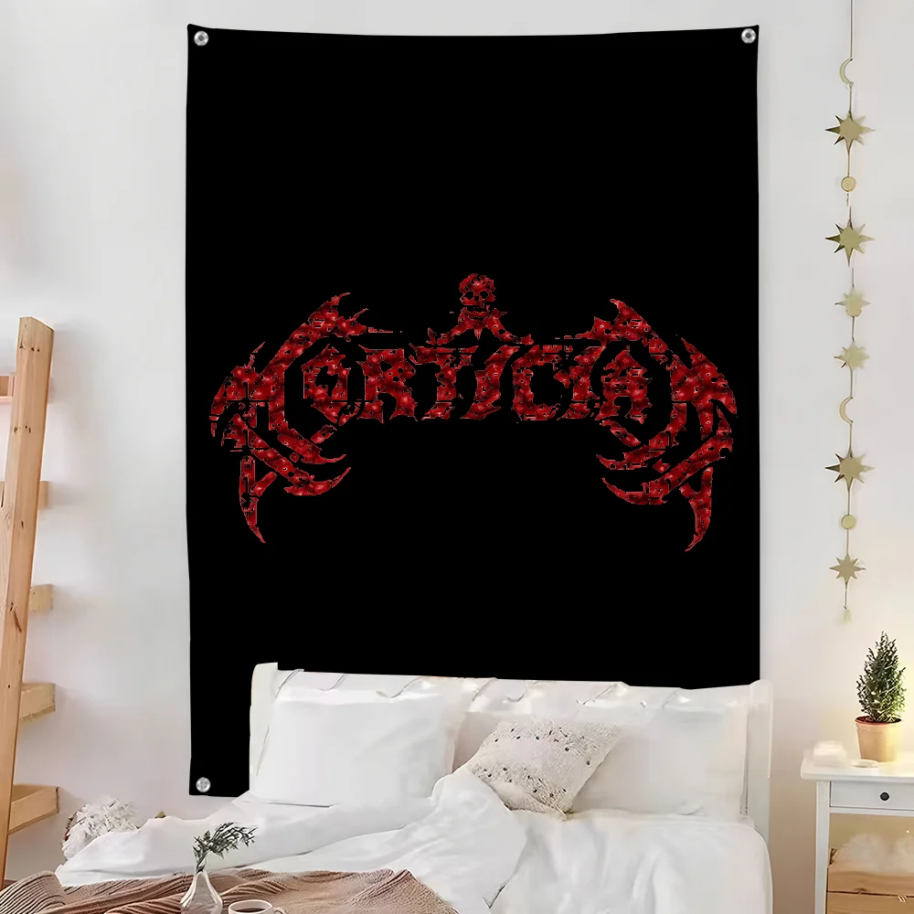 Black Metal Band Logo Wall Tapestry Heavy Rock Gothic Art Decor Bedroom Enhance spatial aesthetics without flagpole Quick Setup
