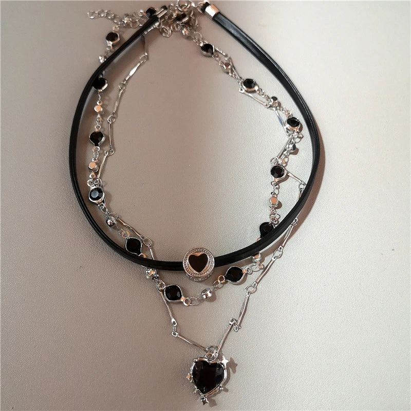 Personalized Punk Star Heart Cross Chain Double Layer Necklace For Men Women Y2K Fashion Trend Rock Party Grunge EMO Accessories