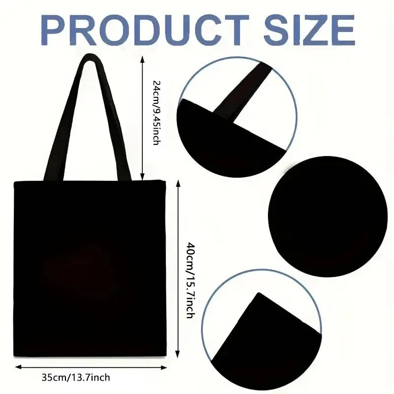 Kindness Butterfly Yin Yang Print Black Canvas Tote Bag, Women Shoulder Bag, Boho Mystical Handbag for Spiritual Vibes