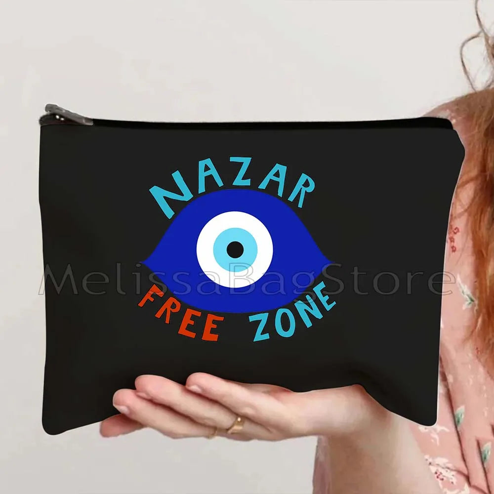 Nazar Good Luck CRETE GREECE Mati Blue Evil Eye Charm Amulet Love Heart Amulet Mandala Cosmetic Makeup Toilet Bags Case Pouch