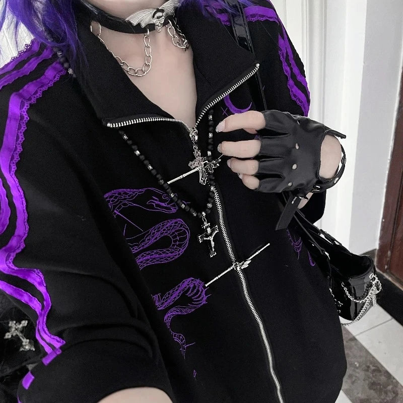 Y2K Harajuku Streetwear Hoodies Coat Women Print Zipper Short Sleeve Sweatshirts Casual Fashion Oversized Hoodie Punk Tops New