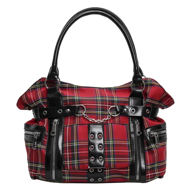SHELKSBAG Punk Plaid Shoulder Bag Rise Up Gothic Alternative Handcuff Top Handle Tote Women 2025 Trendy New in Crossbody Bags