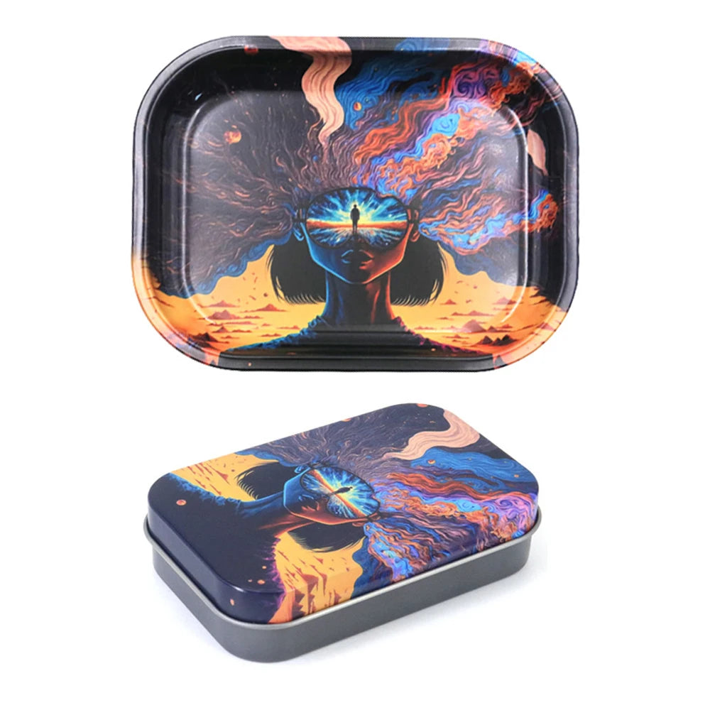 18*14cm Metal Rolling Storage Tray with  TinPlate Storage Box Tobacco Cigarettes Cases Holder Smoking Accessories