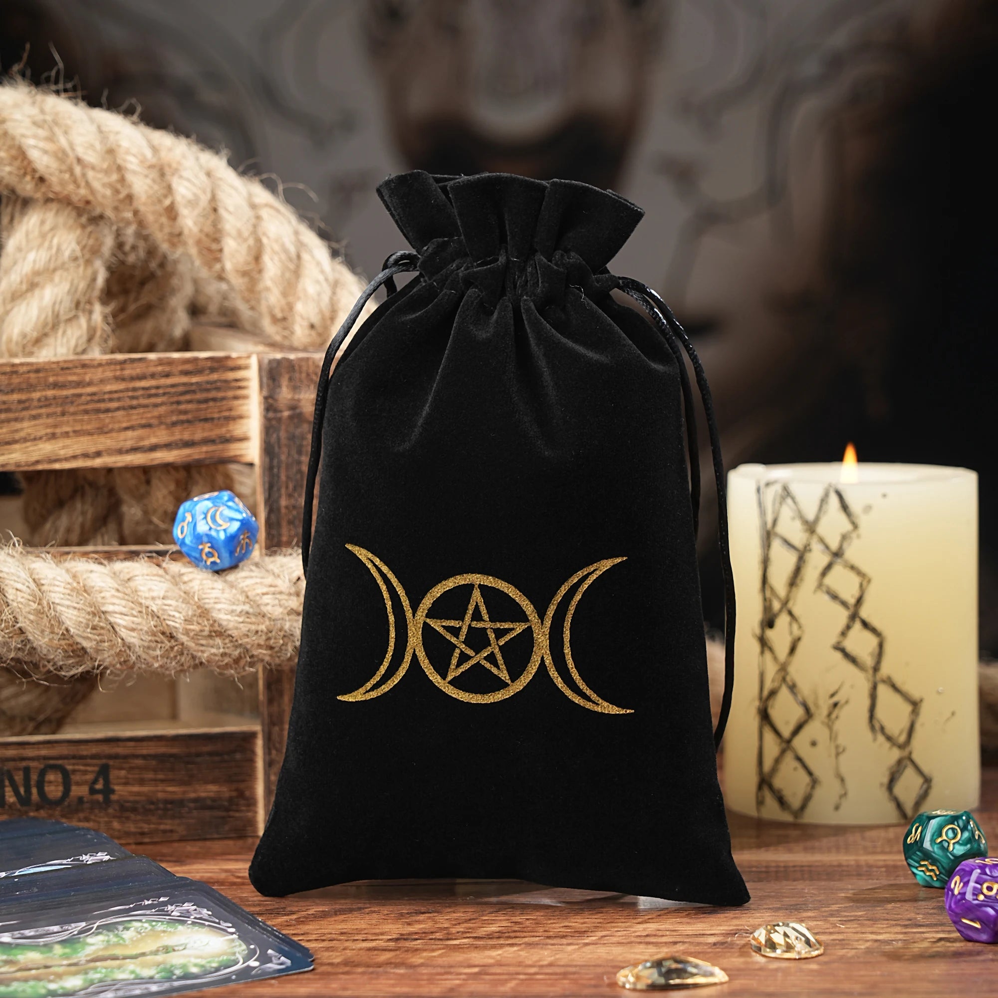 15/1pcs 14x22cm Black Velvet Moon Phase Tarots Cards Storage Bag Jewelry Pouch Travel Cosmetic Gift Bag Hand bag Coin Dice bag