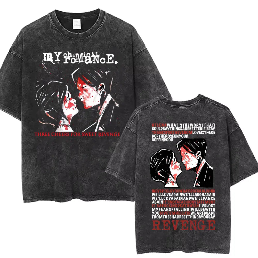 Rock Band My Chemical Romance men's Retro cotton Washed Tshirt man Women's oversized Y2K Punk Distressed‌ Tee Casual streetwear