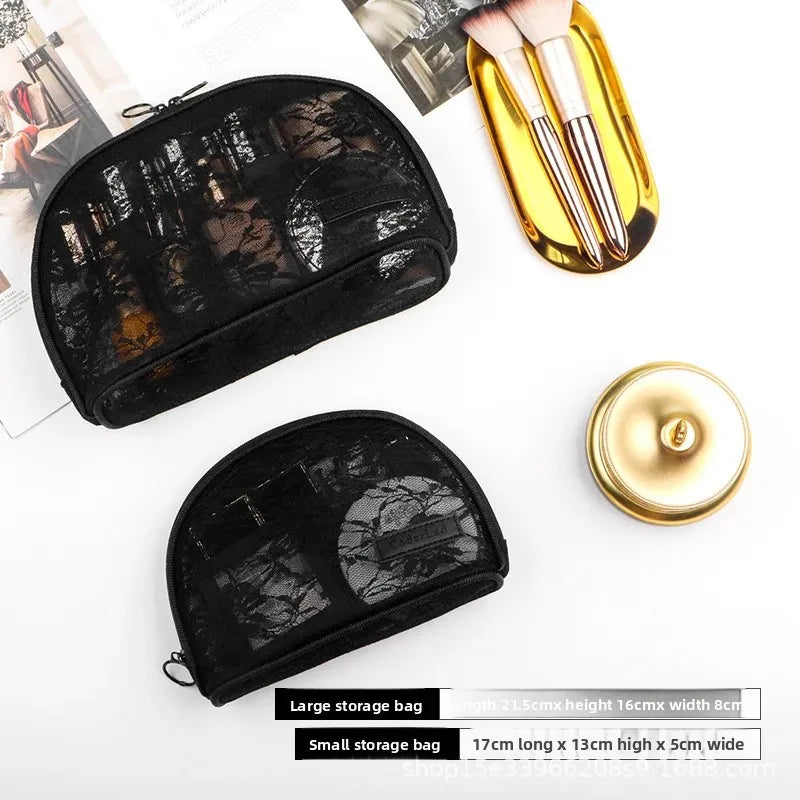 Portable Transparent Lace Makeup Bag Medium Size Storage Bag for Toiletries Japanese Style Nylon Material from Mainland China