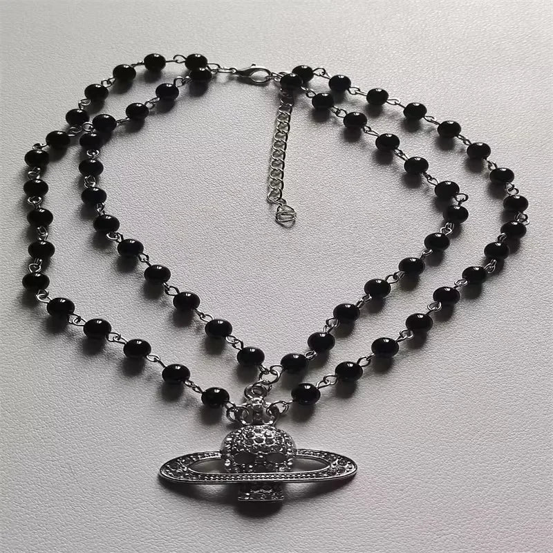 Y2K Crystal Skull Pendant Necklaces Punk Charms Black Beads Necklace Women Chains Choker Goth Jewelry Grunge Accessories