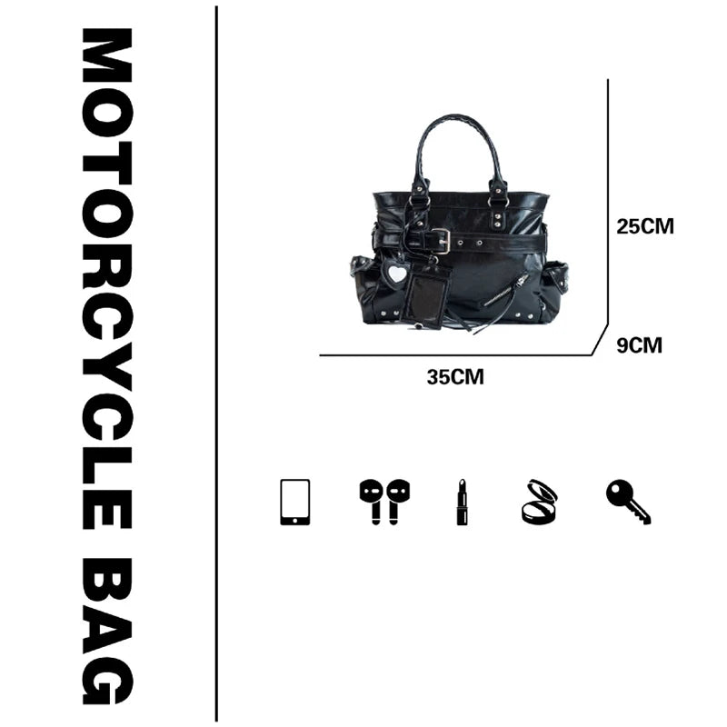 New Fashion Rivet Motorcycle Bag Casual Ladies Versatile Texture Handbag Fashionable Commuting Versatile Shoulder Messenger Bag