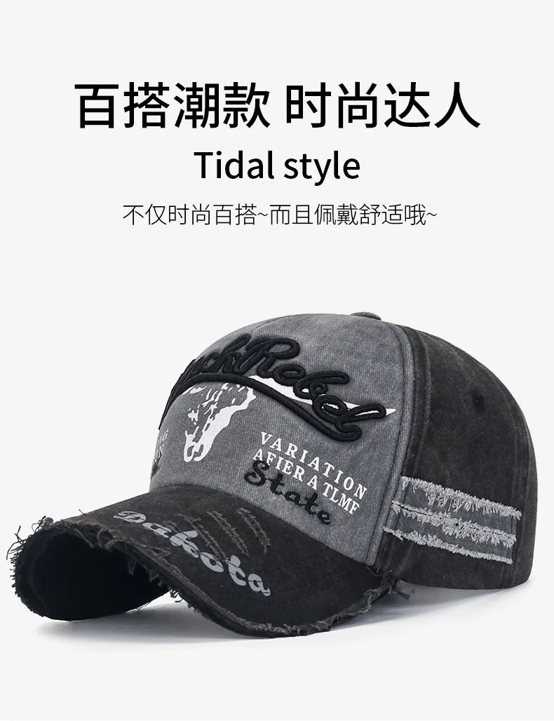 Four Seasons  Baseball Cap Casual Wash Embroidered Cap Curved Brim Bowler Sun Hat Vintage distressed