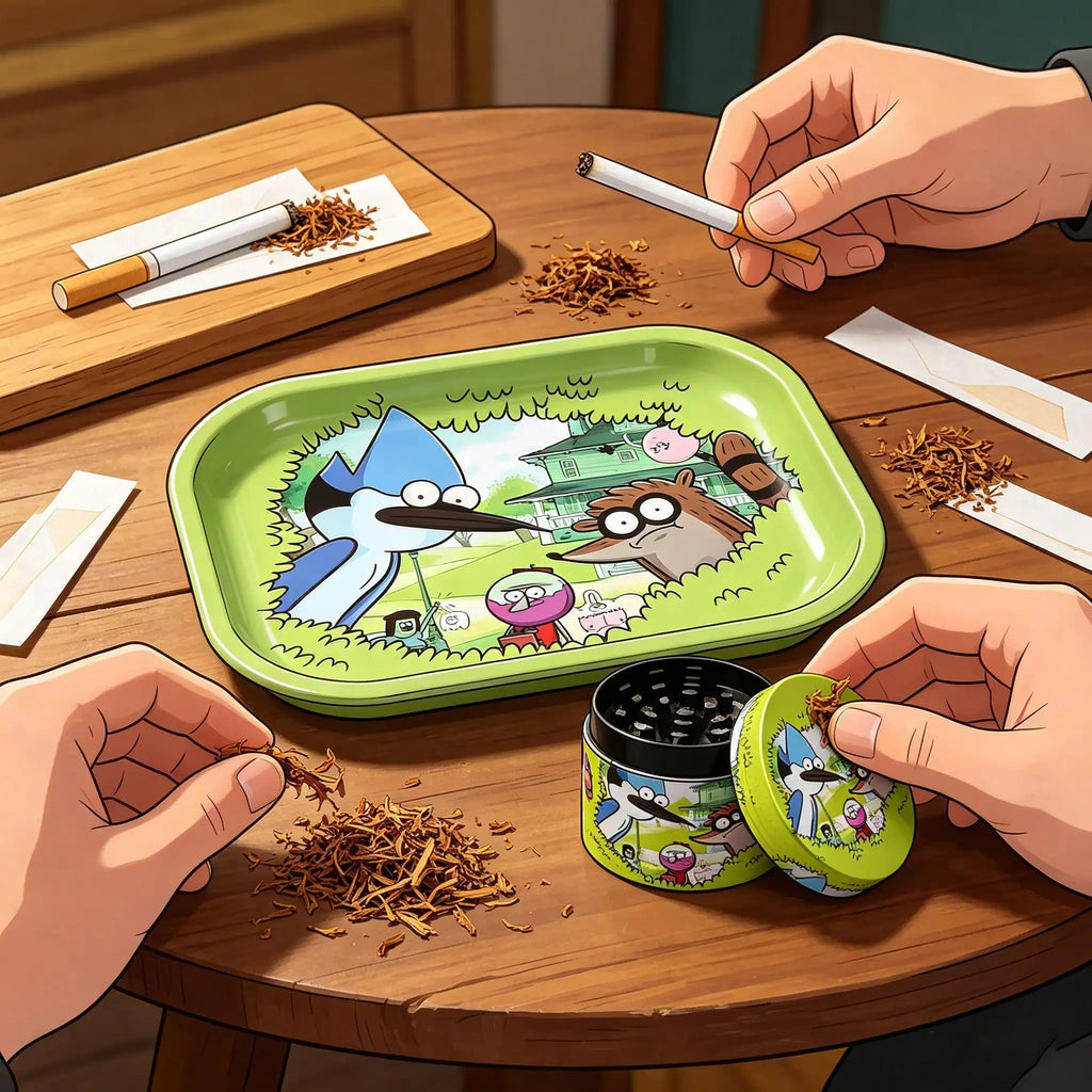 1/2 Pieces Cartoon Bird and Raccoon Metal Rolling Tray and Herb Grinder