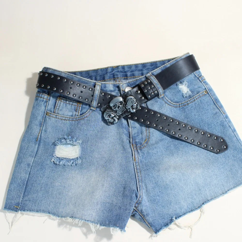 Women Brand Punk Goth Rivet Jeans Belt Men Paw Skull Buckle Waistband Y2K Fashion Decorative Waistband Daily Casual Waist Straps