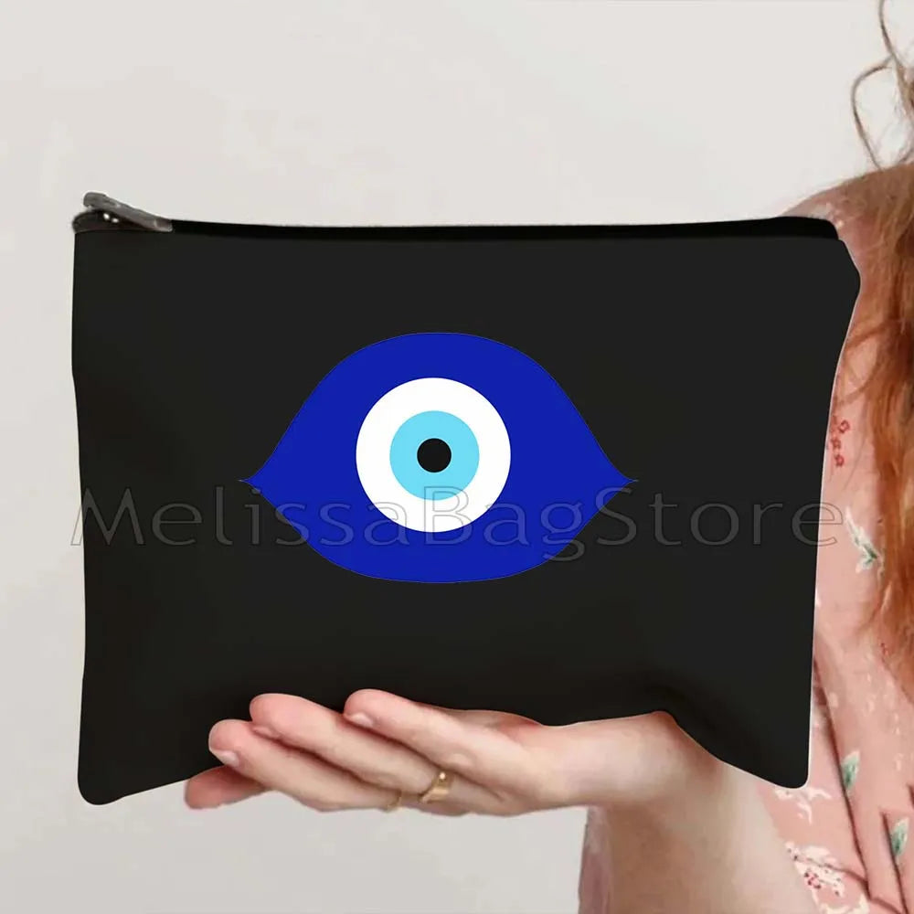 Nazar Good Luck CRETE GREECE Mati Blue Evil Eye Charm Amulet Love Heart Amulet Mandala Cosmetic Makeup Toilet Bags Case Pouch