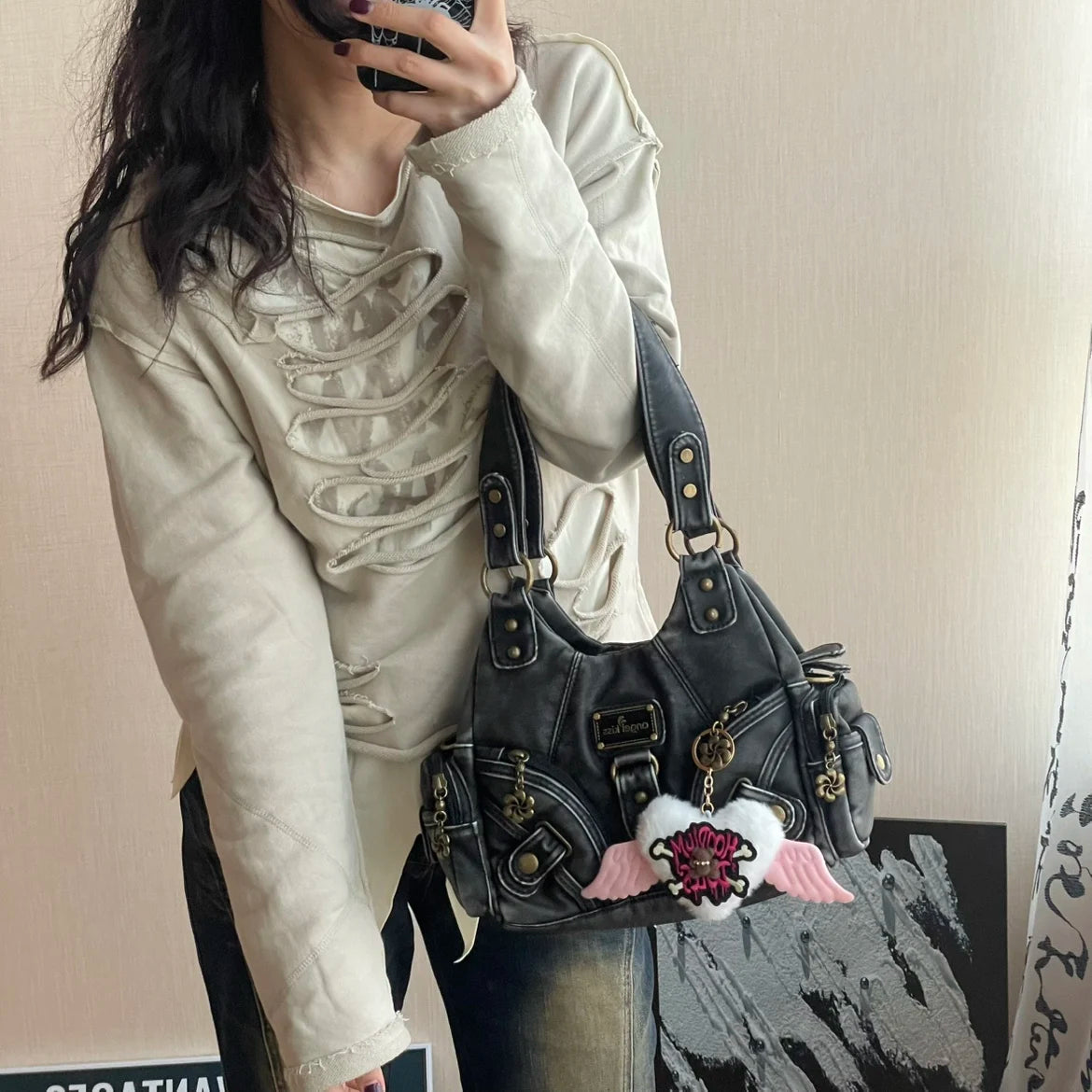Angel Kiss Soft Tote Bag Women Handbags Small Top-handle Fashion Satchel Multi-Pockets Crossbody Shoulder Bag Hobos Phone Pack