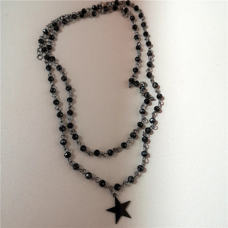 Personalized Punk Star Heart Cross Chain Double Layer Necklace For Men Women Y2K Fashion Trend Rock Party Grunge EMO Accessories