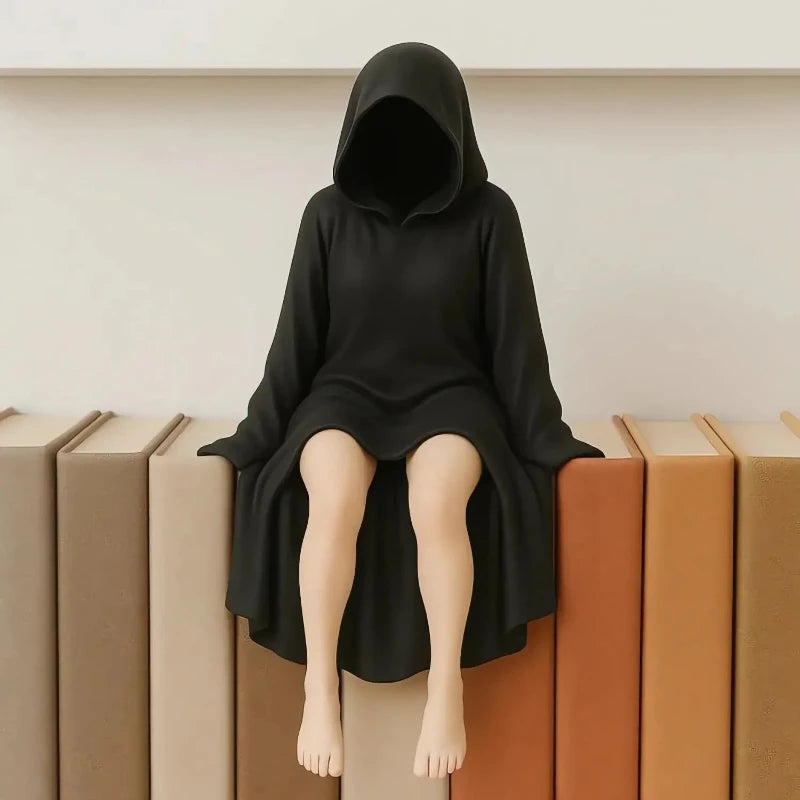3DGothic Black Robe Queen Figure Bookshelf Sculpture Spooky Sitting Statues Desktop Ornaments Gifts Mysterious Halloween Statue
