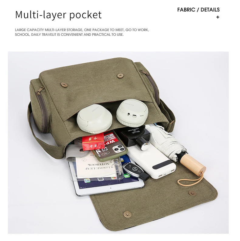 Vintage Women's Shoulder Bag Gothic Print Canvas Crossbody Bag Large Capacity Men's Messenger Bag