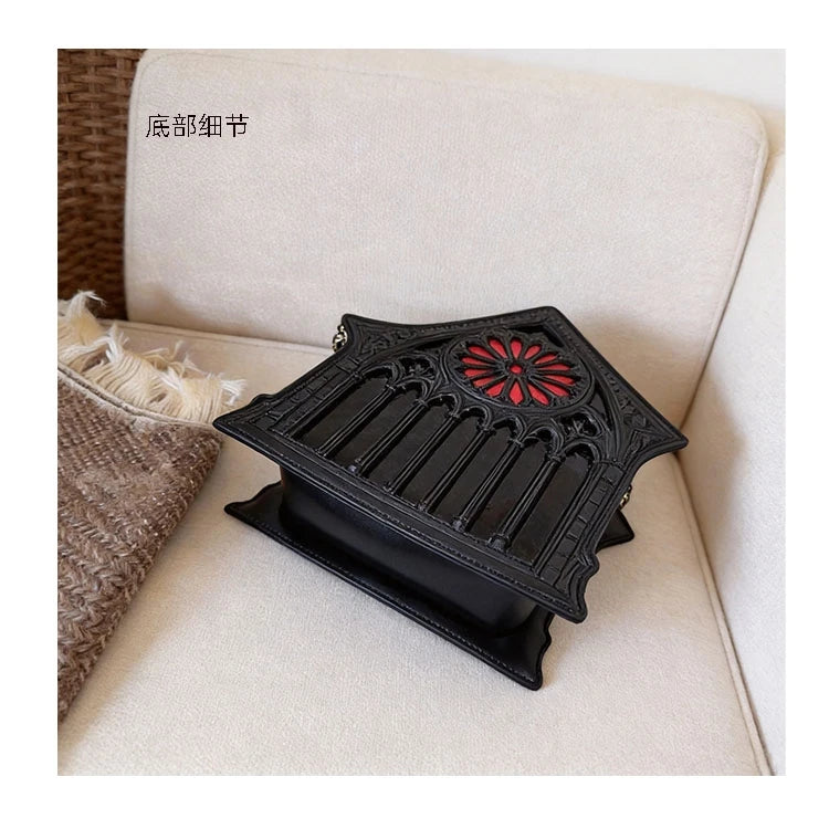 Niche Gothic Chapel Handbag for Women Unique Stained Glass Cathedral Tote Bag Bamboo Crossbody Bag for Dark Grunge Aesthetic