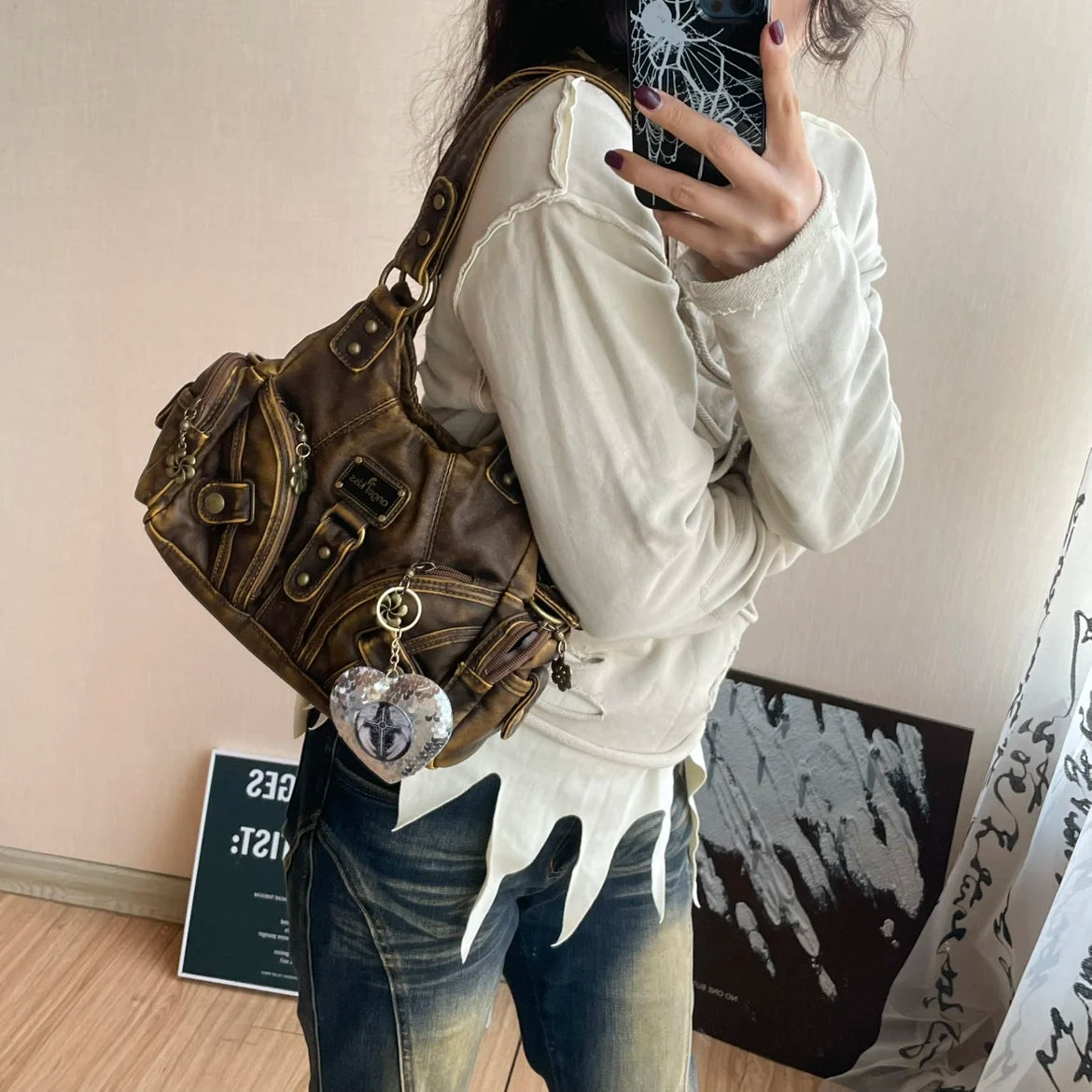 Angel Kiss Soft Tote Bag Women Handbags Small Top-handle Fashion Satchel Multi-Pockets Crossbody Shoulder Bag Hobos Phone Pack