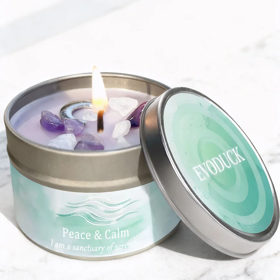Law of Attraction Peace Ritual Candle, Lavender & Chamomile Aroma with Healing Crystals, Great for Holiday Gifting Christmas