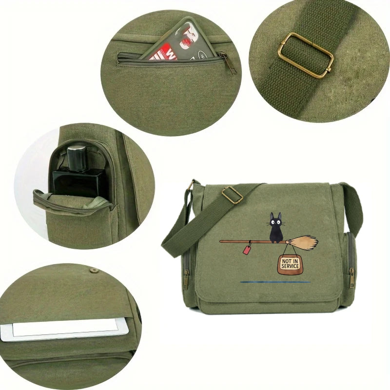 Casual Women's Men's Crossbody Bag Cat Print Canvas Shoulder Bag Large Capacity Laptop Messenger Bag