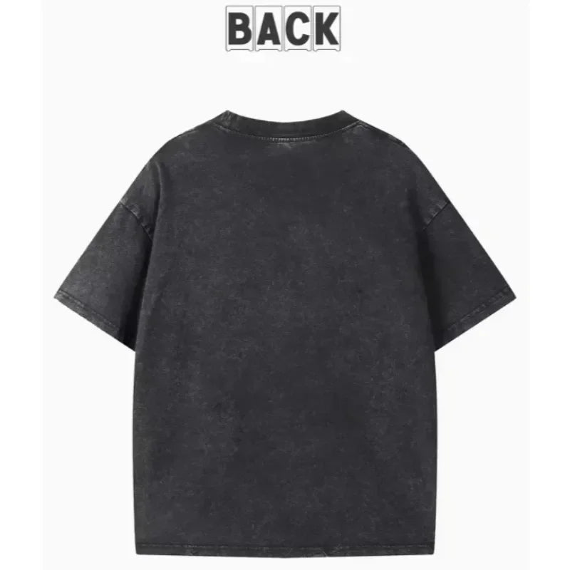 Vintage Washed Black Newspaper Butterfly Print T-Shirt Y2K "Butterfly" Letter Graphic Oversized Tee Casual Short Sleeve Shirt