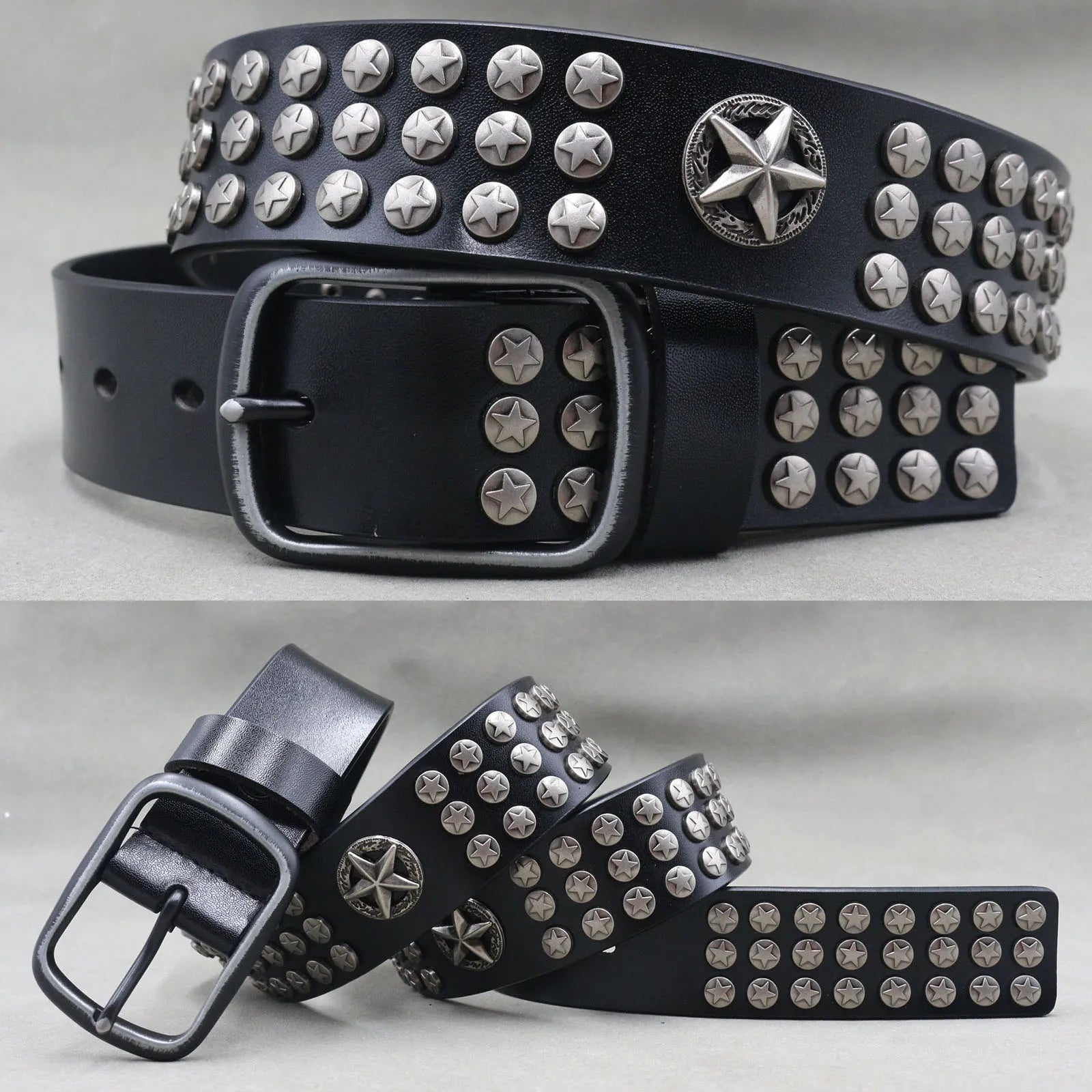 Metal Rivet Belt Luxury Designers Men Rivet Punk Belt Cow Genuine Leather Cintos Masculinos Male Women Rock Hip Hop Strap Waist