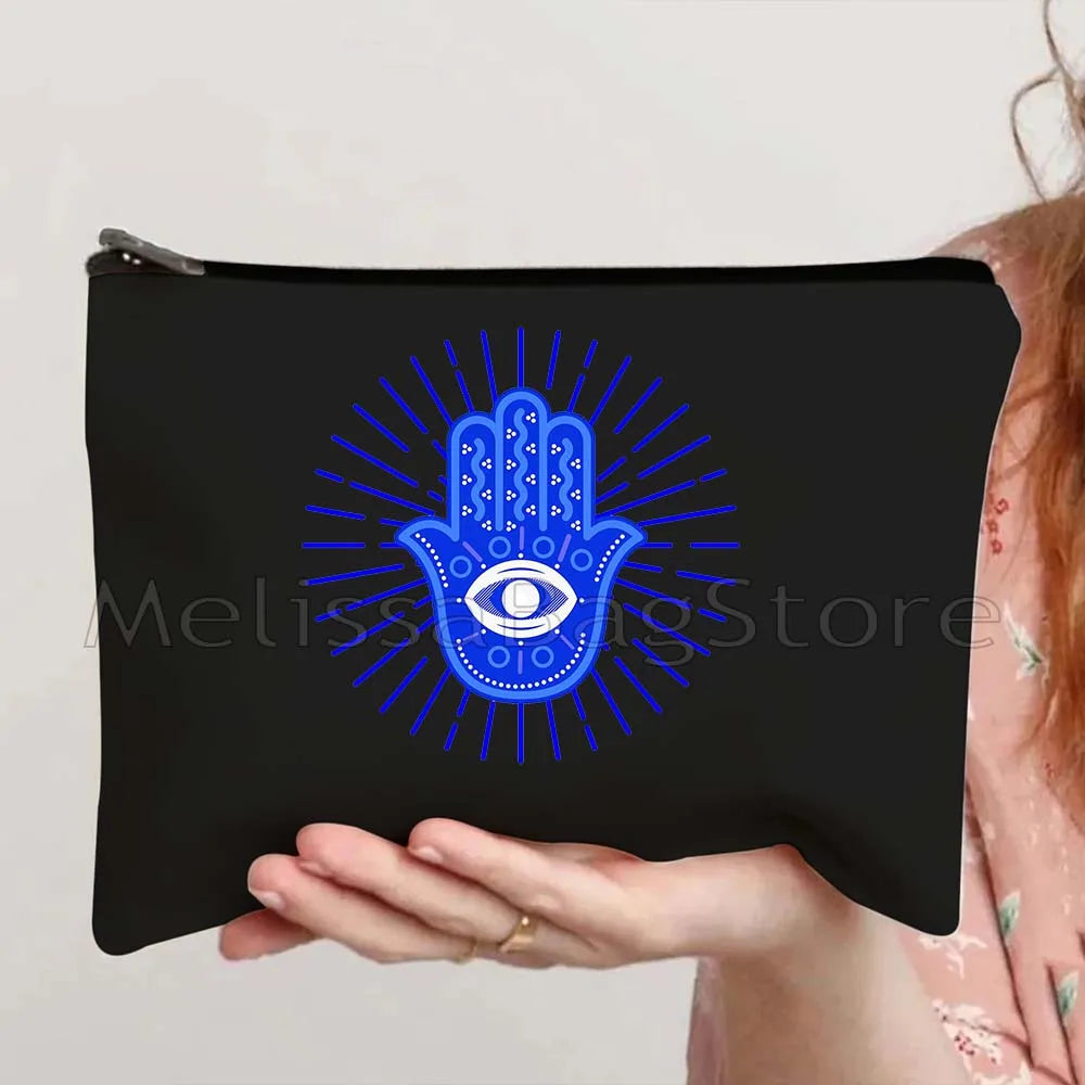 Nazar Good Luck CRETE GREECE Mati Blue Evil Eye Charm Amulet Love Heart Amulet Mandala Cosmetic Makeup Toilet Bags Case Pouch
