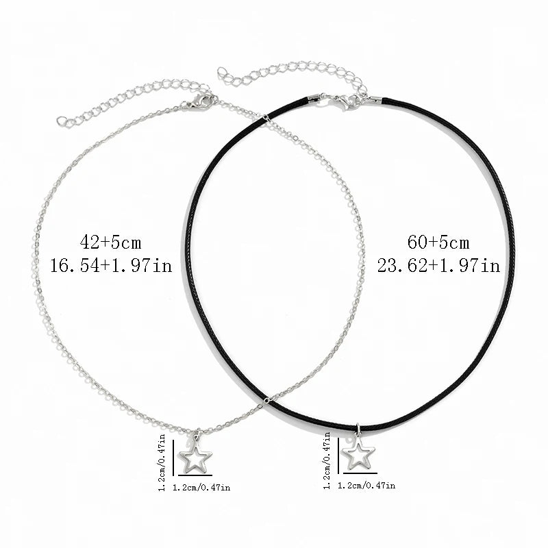 Fashion Double Layered Black Bead Star Choker Necklace Punk Pentagram Leather Rope Necklaces For Women Girls