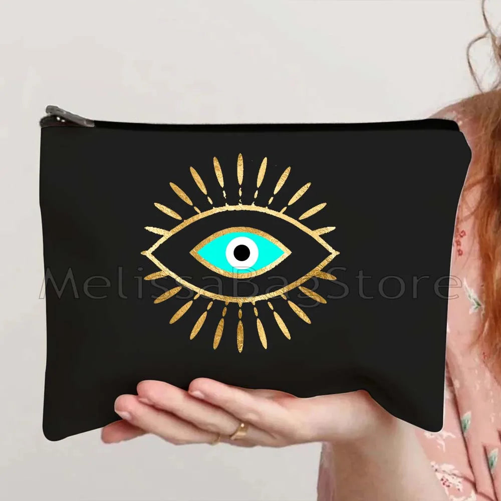 Nazar Good Luck CRETE GREECE Mati Blue Evil Eye Charm Amulet Love Heart Amulet Mandala Cosmetic Makeup Toilet Bags Case Pouch