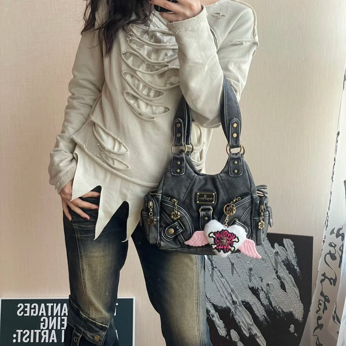 Angel Kiss Soft Tote Bag Women Handbags Small Top-handle Fashion Satchel Multi-Pockets Crossbody Shoulder Bag Hobos Phone Pack