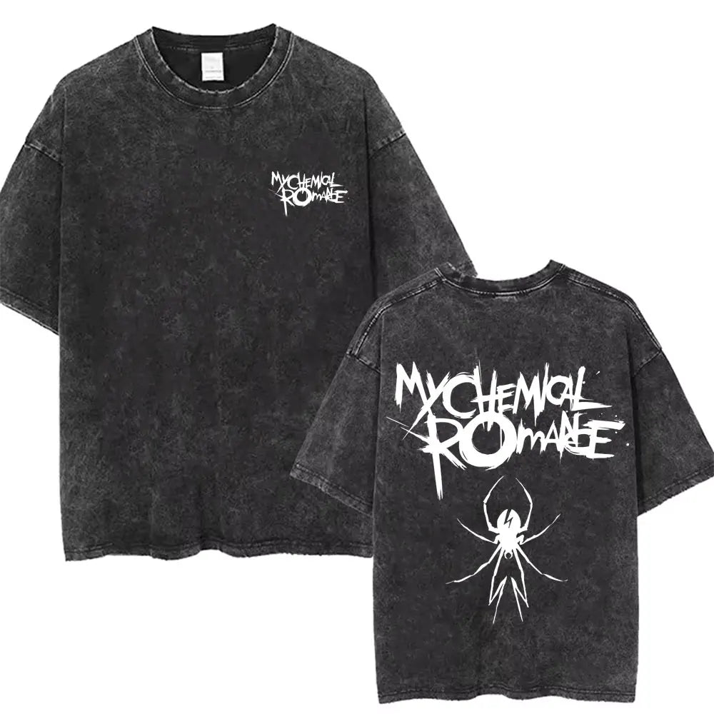 Rock Band My Chemical Romance men's Retro cotton Washed Tshirt man Women's oversized Y2K Punk Distressed‌ Tee Casual streetwear