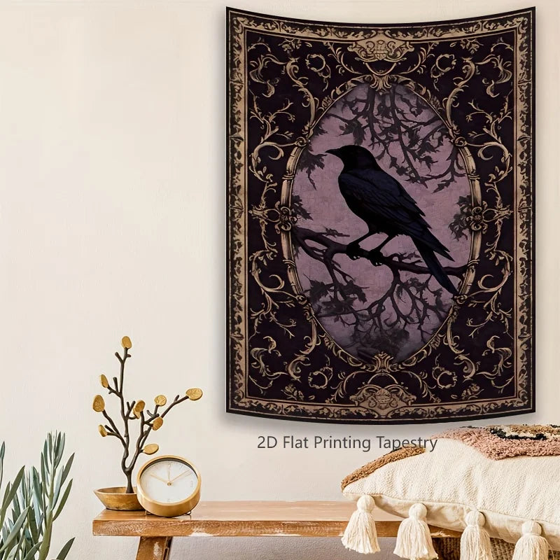 VIKAMA Gothic Crow Tapestry Retro Dark Print, Edgy Bedroom & Studio Background Decoratrion Tapestry