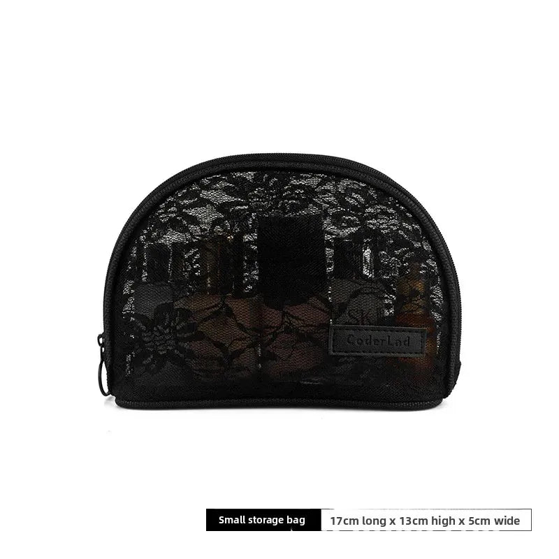Portable Transparent Lace Makeup Bag Medium Size Storage Bag for Toiletries Japanese Style Nylon Material from Mainland China