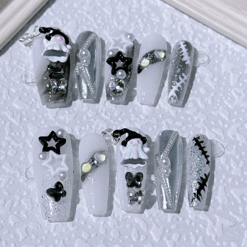 New 10pcs Handmade Gothic Press on Nails Halloween Spider Design Fake Nail Tips Wearable European Heavy Metal Y2k False Nails